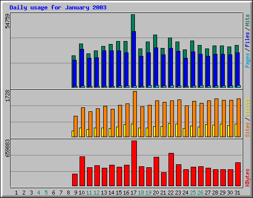 Daily usage for January 2003